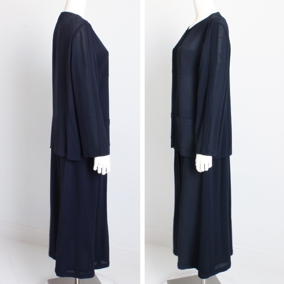 Chanel Jacket + Skirt Suit 2pc Sheer Wool Crepe Button Front Navy Blue 99P HTF - Picture 7 of 10